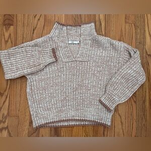 Cozy Knit Tan Collared Sweater
